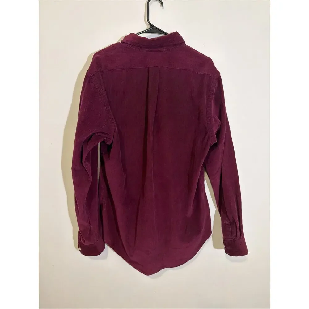 Polo Ralph Lauren Shirt Mens Large Maroon Corduroy Pony Button Down Long Sleeve